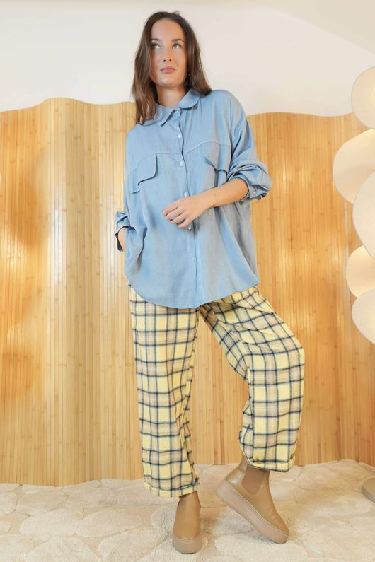 Rhona Plaid Brushed Cotton Kick Pant Lemon 